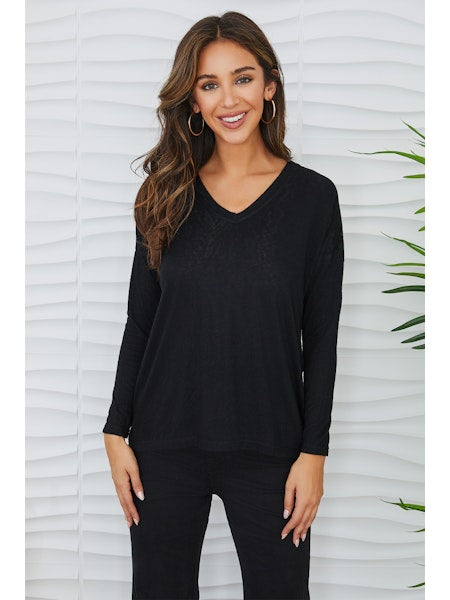 V-Neck Drop Shoulder Long Sleeve Tee