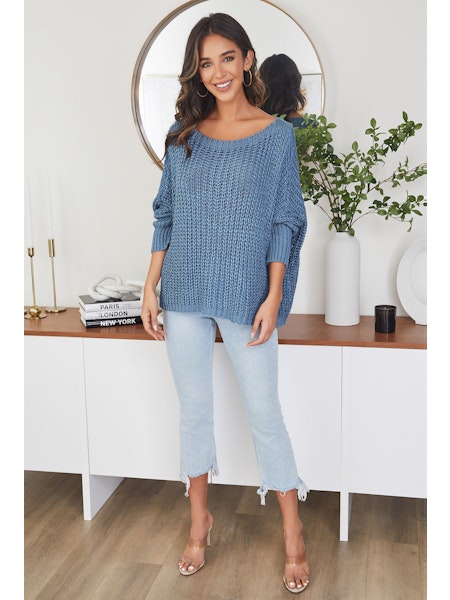 BOATNECK DROP SHOULDER LONG SLEEVE SWEATER