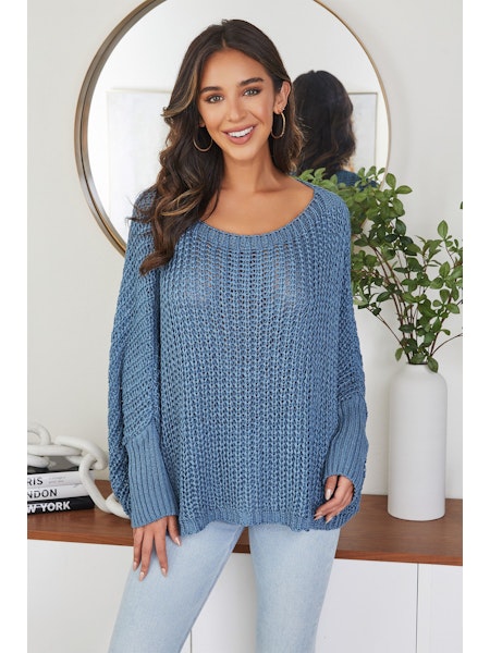 BOATNECK DROP SHOULDER LONG SLEEVE SWEATER