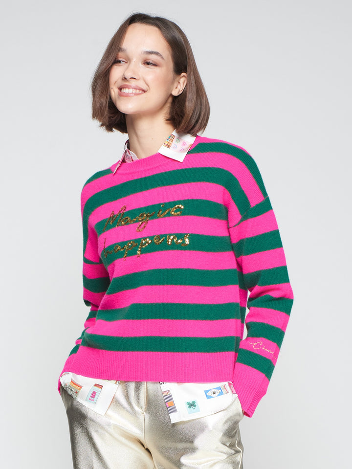 KNITWEAR FABIOLA SEQUINS STRIPES PINK GREEN