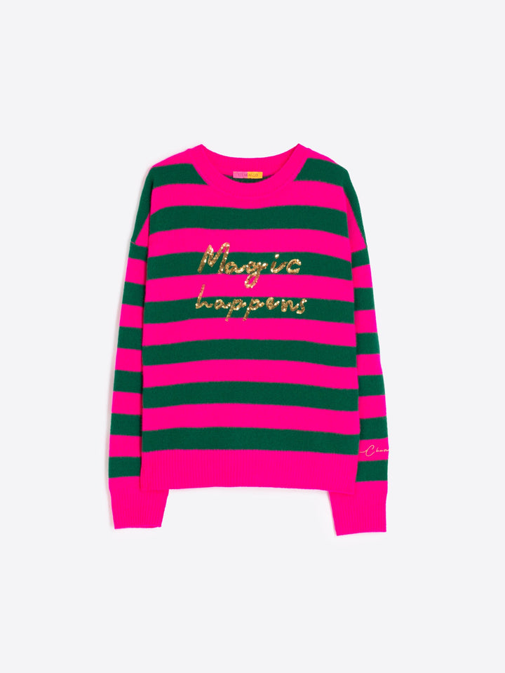 KNITWEAR FABIOLA SEQUINS STRIPES PINK GREEN