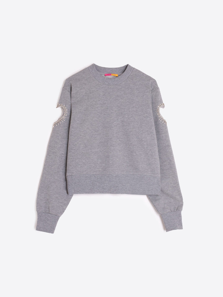 SWEATSHIRT WITH HEART CUT-OUT AND BEADING