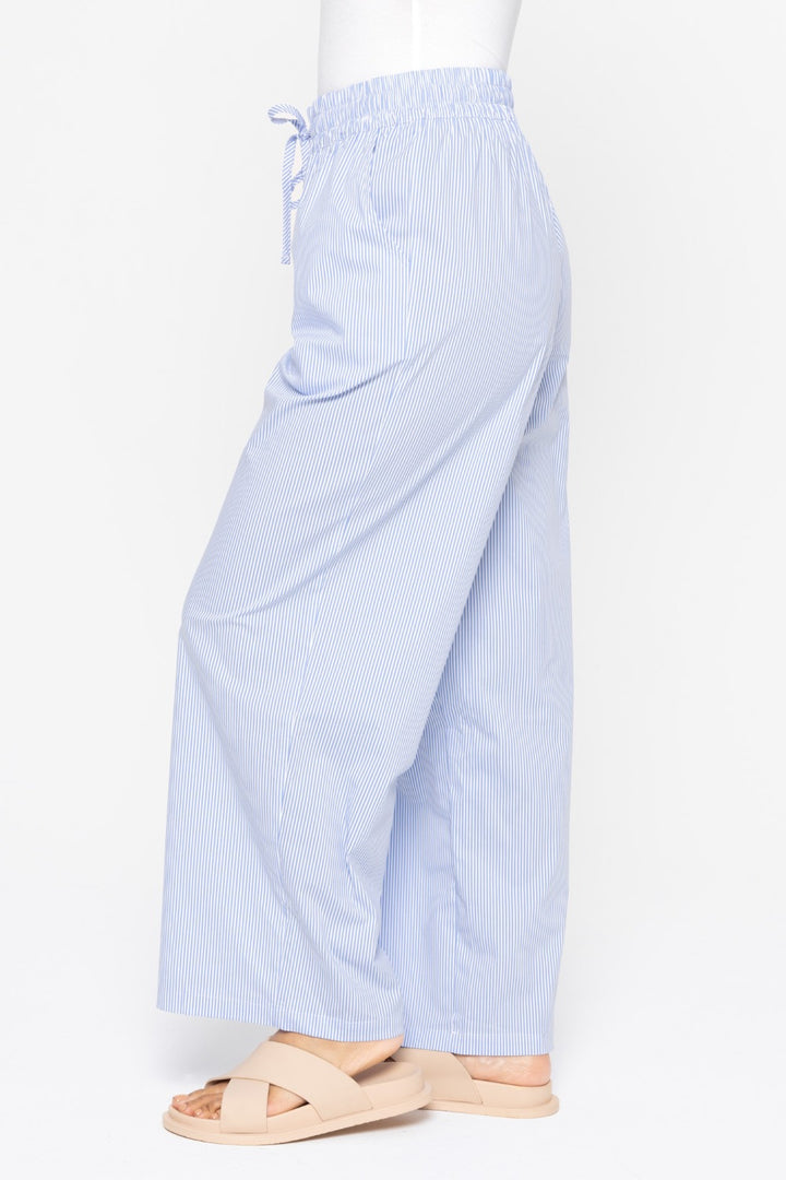 Striped Cotton Blend Wide Leg Pants