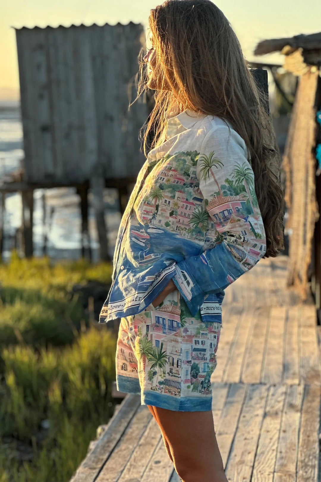 Bermuda Sandra Linen Print Shorts